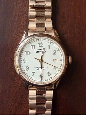 Shinola Vinton Rose Gold Bracelet Watch with White Dial